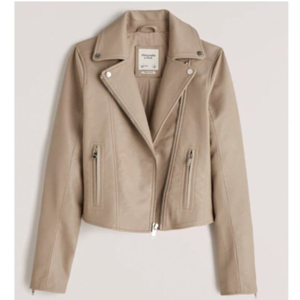 Abercrombie Leather Jacket - Beige Tan XXS